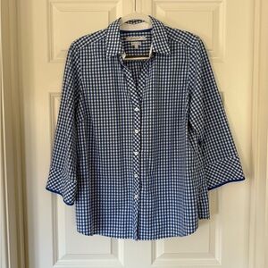 NWOT Foxcroft Blue Gingham Button-Up Shirt 14